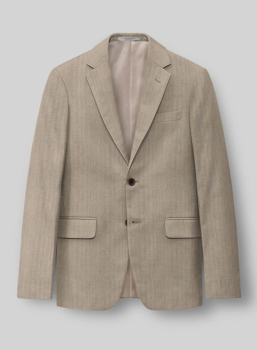 Hardy Minnis Dark Beige Herringbone Wool Suit - Image 3