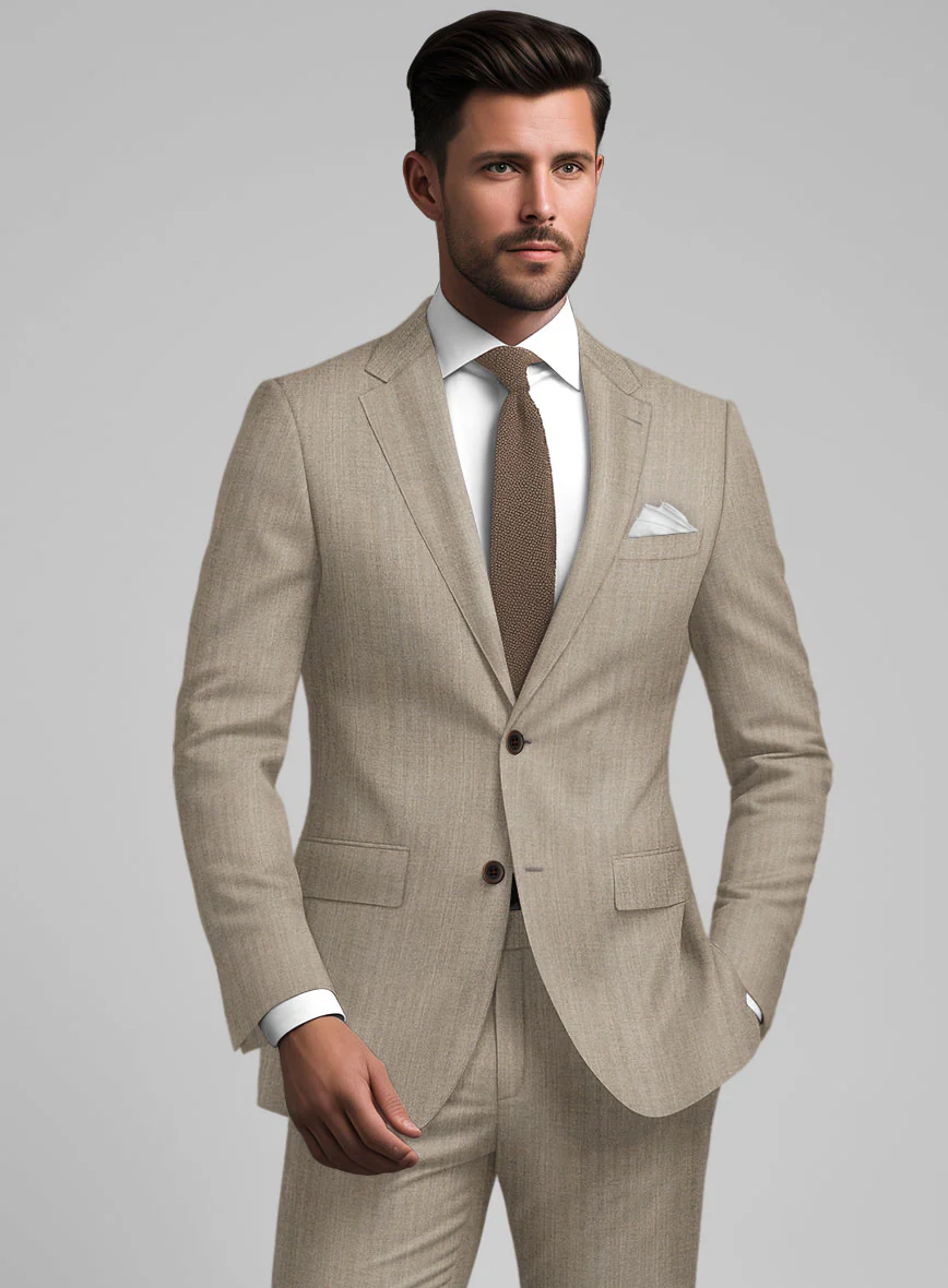 Hardy Minnis Dark Beige Herringbone Wool Suit - Image 4