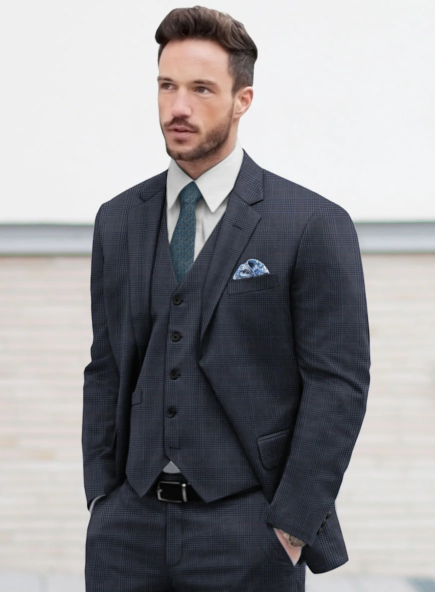 Hardy Minnis Dark Blue Check Wool Suit - Image 4