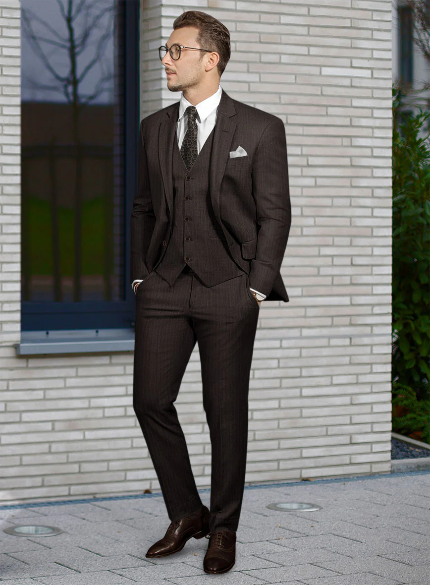 Hardy Minnis Dark Brown Herringbone Wool Suit - Image 2
