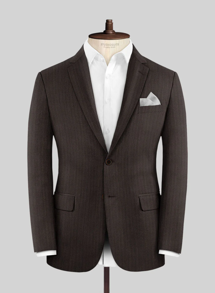 Hardy Minnis Dark Brown Herringbone Wool Suit - Image 4