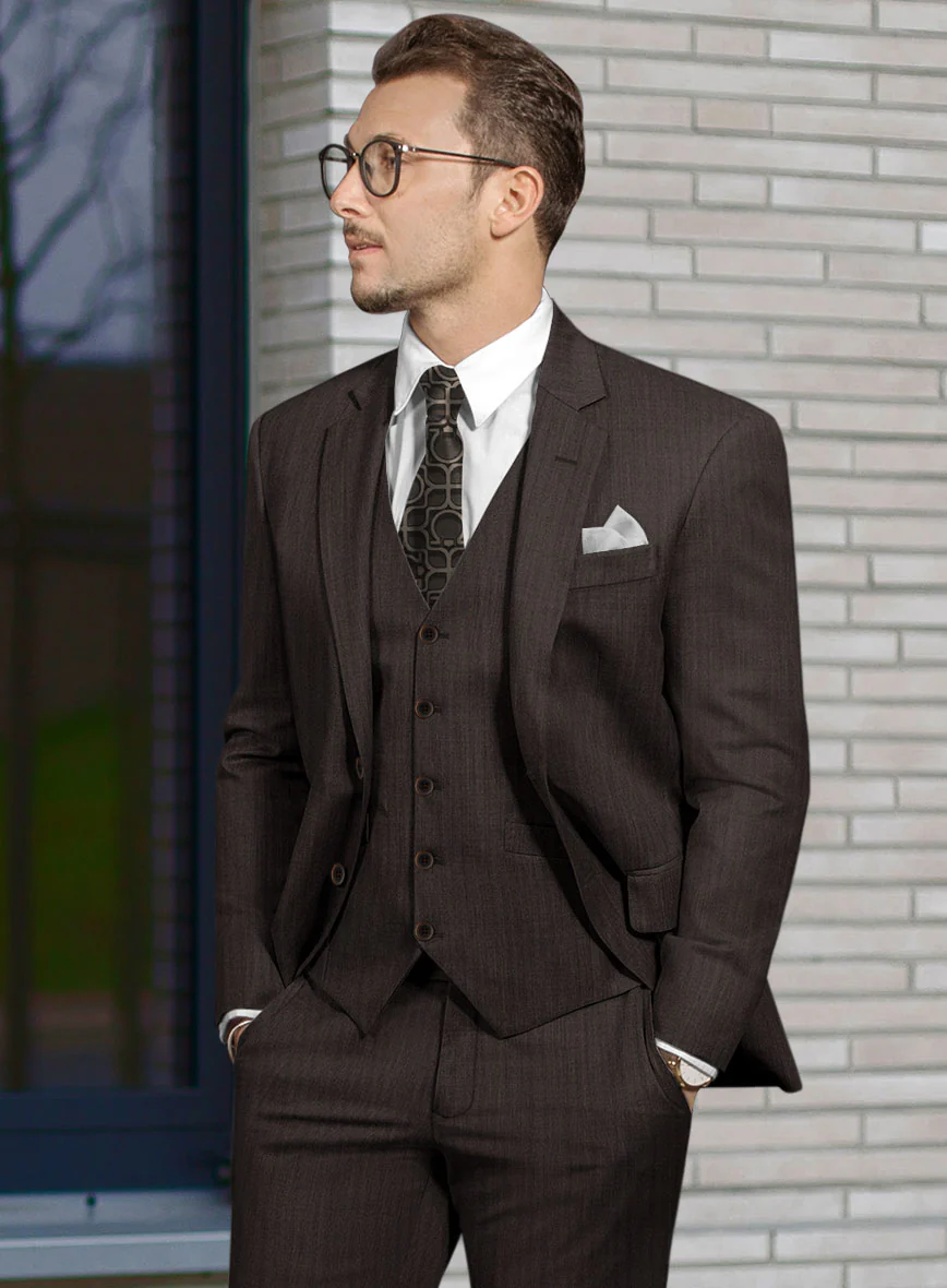 Hardy Minnis Dark Brown Herringbone Wool Suit - Image 5