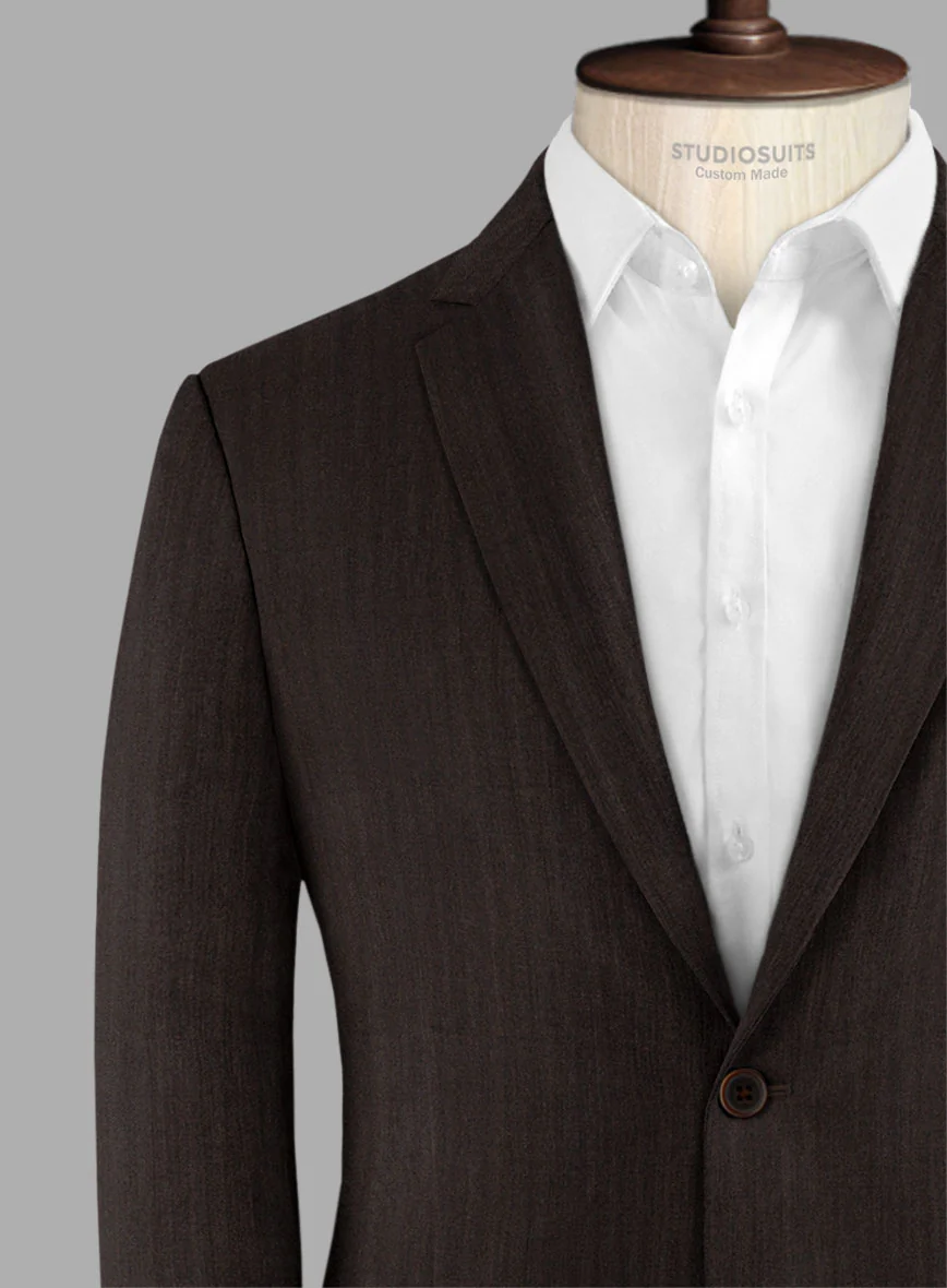 Hardy Minnis Dark Brown Herringbone Wool Suit - Image 6