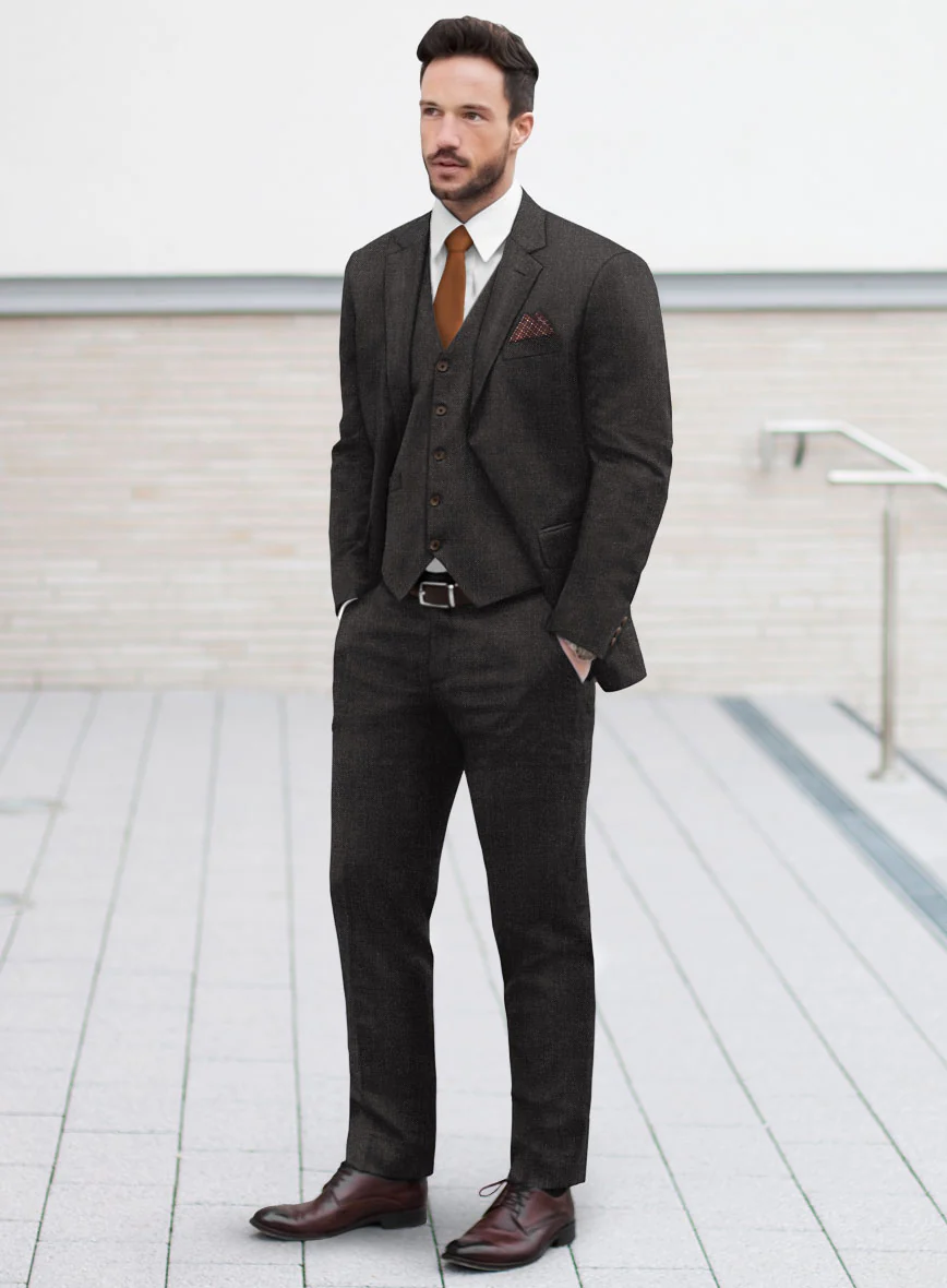 Hardy Minnis Dark Brown Sharkskin Wool Suit - Image 2