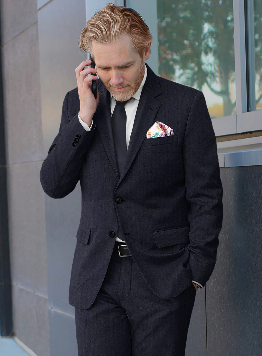Hardy Minnis Navy Blue Herringbone Wool Jacket - Image 2