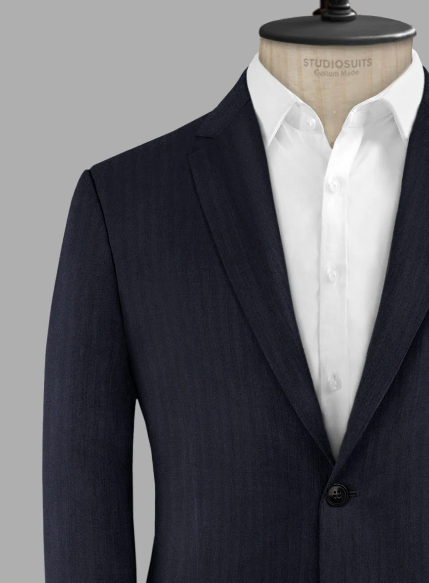 Hardy Minnis Navy Blue Herringbone Wool Jacket - Image 3