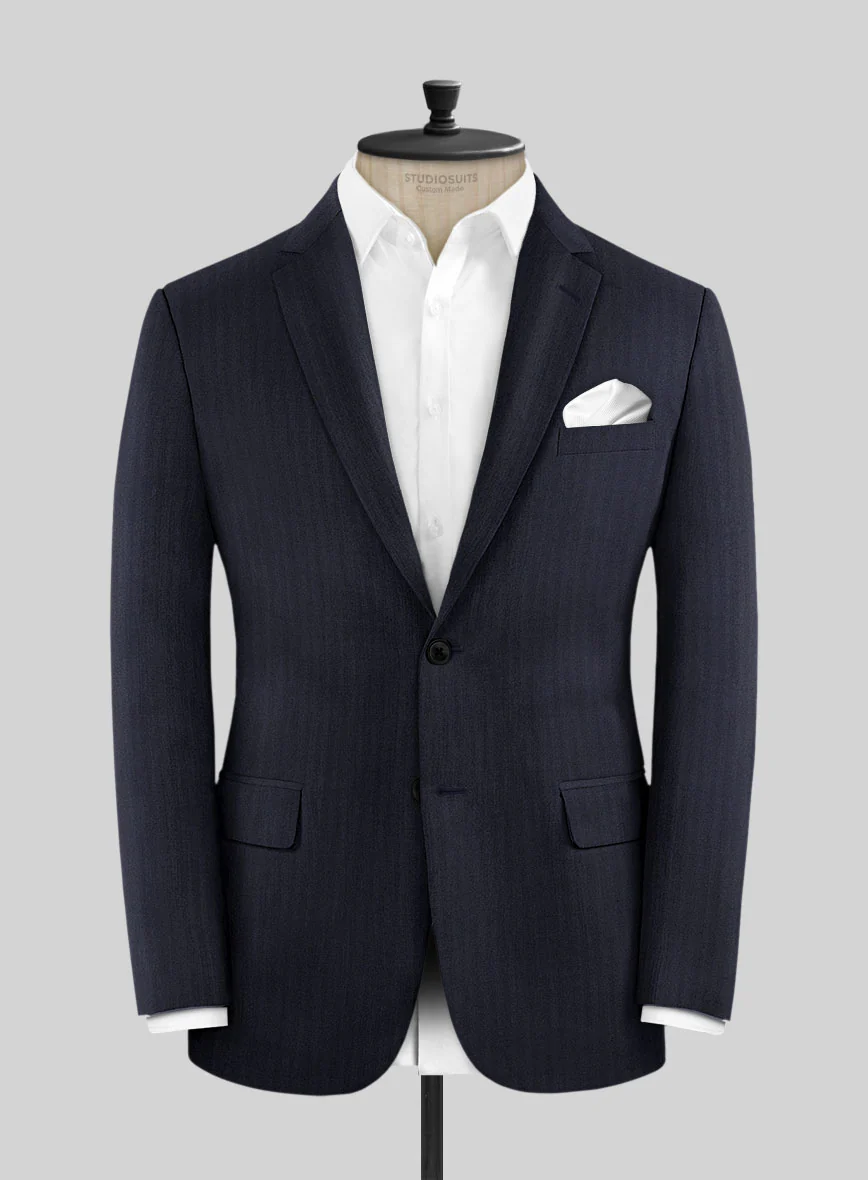 Hardy Minnis Navy Blue Herringbone Wool Suit - Image 6
