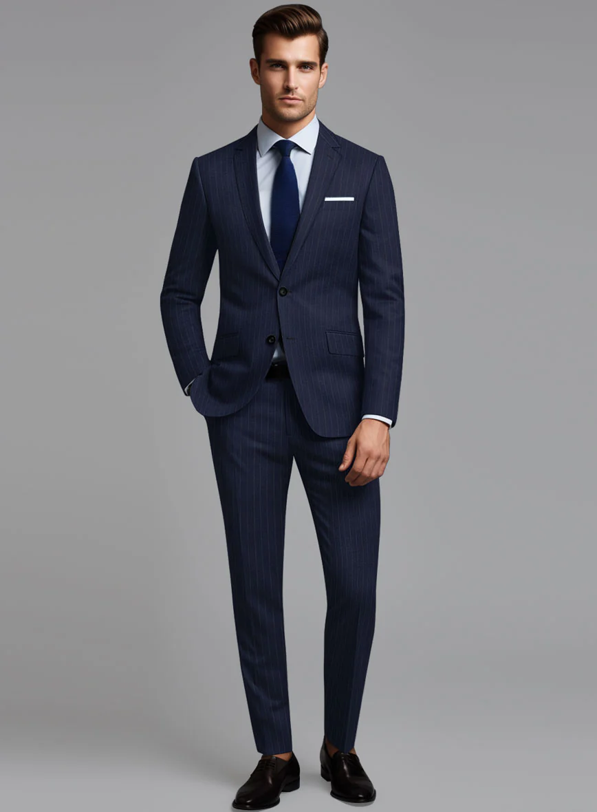 Hardy Minnis Navy Blue Pinstripe Wool Suit - Image 2