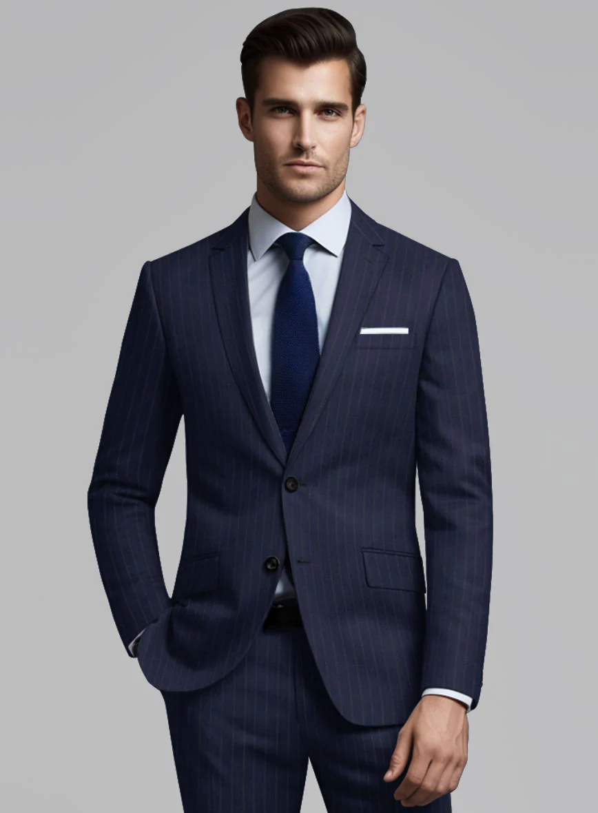Hardy Minnis Navy Blue Pinstripe Wool Suit - Image 4