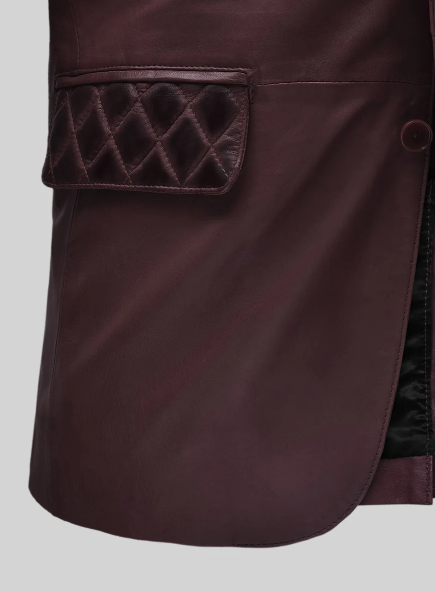 Harper Burnt Wine Leather Blazer - Image 3