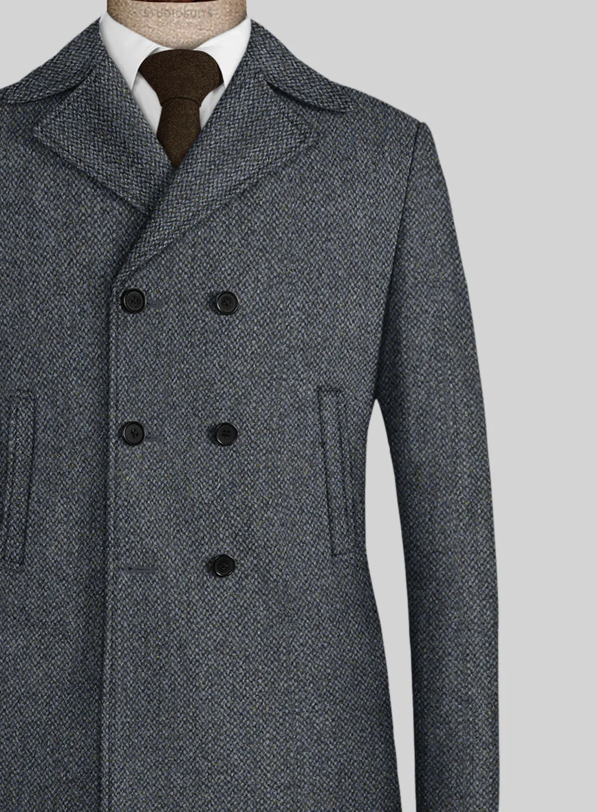 Harris Tweed Barley Blue Pea Coat - Image 2