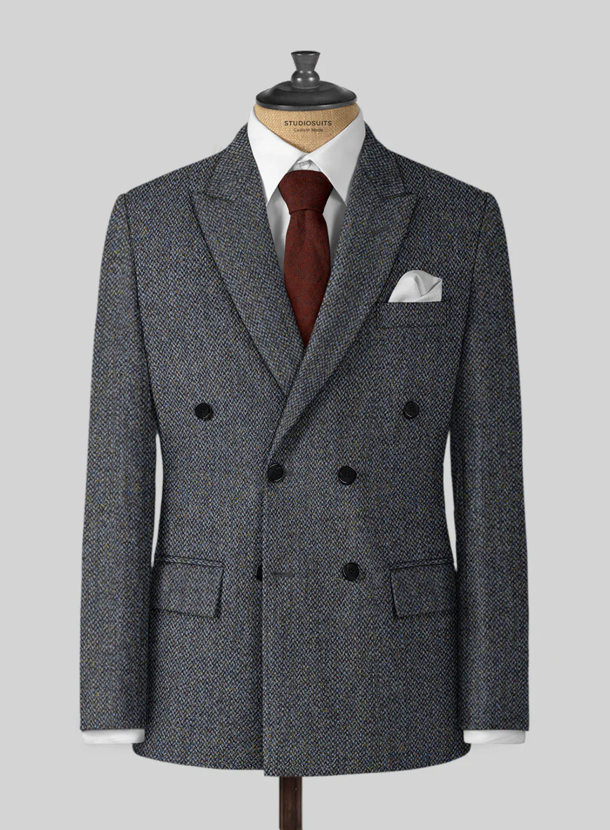 Harris Tweed Barley Blue Double Breasted Suit - Image 2