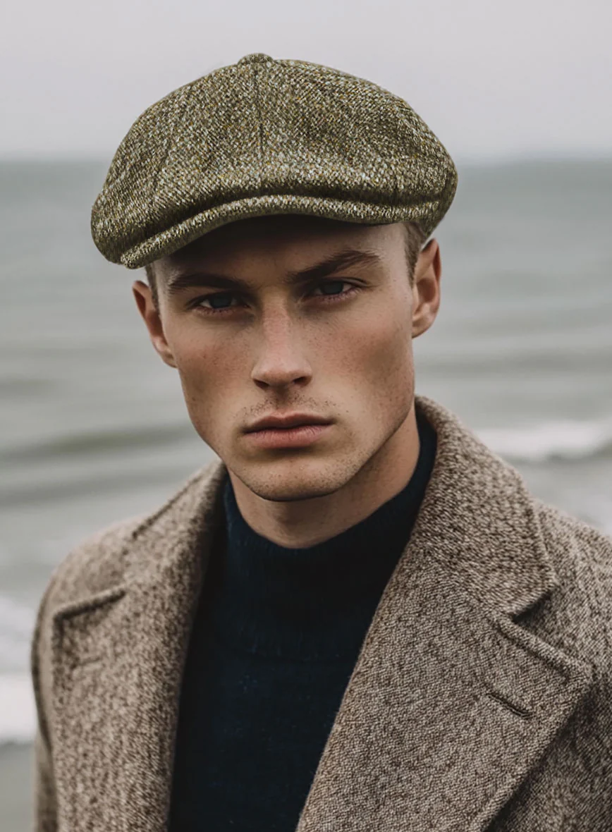 Harris Tweed Barley Brown Newsboy Cap - Image 2