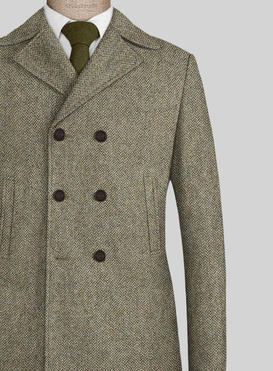 Harris Tweed Barley Brown Pea Coat - Image 2