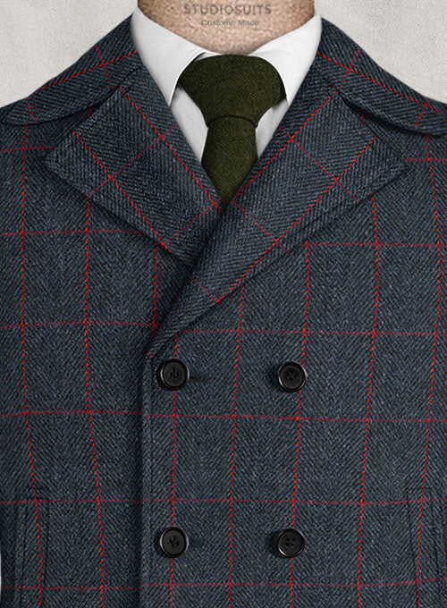 Harris Tweed Blue Checks Pea Coat - Image 2