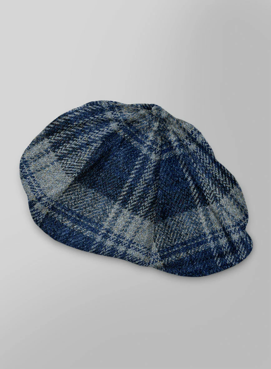 Harris Tweed Blue Tartan Newsboy Cap - Image 3