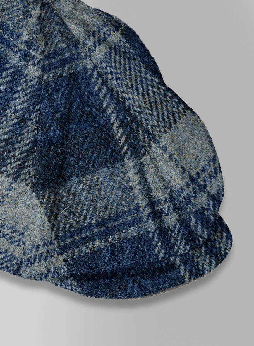 Harris Tweed Blue Tartan Newsboy Cap - Image 4