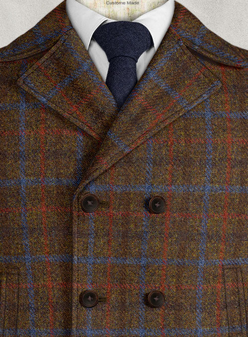 Harris Tweed Brown Checks Pea Coat - Image 2