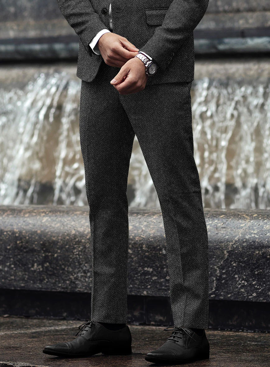 Harris Tweed Charcoal Herringbone Pants - Image 2