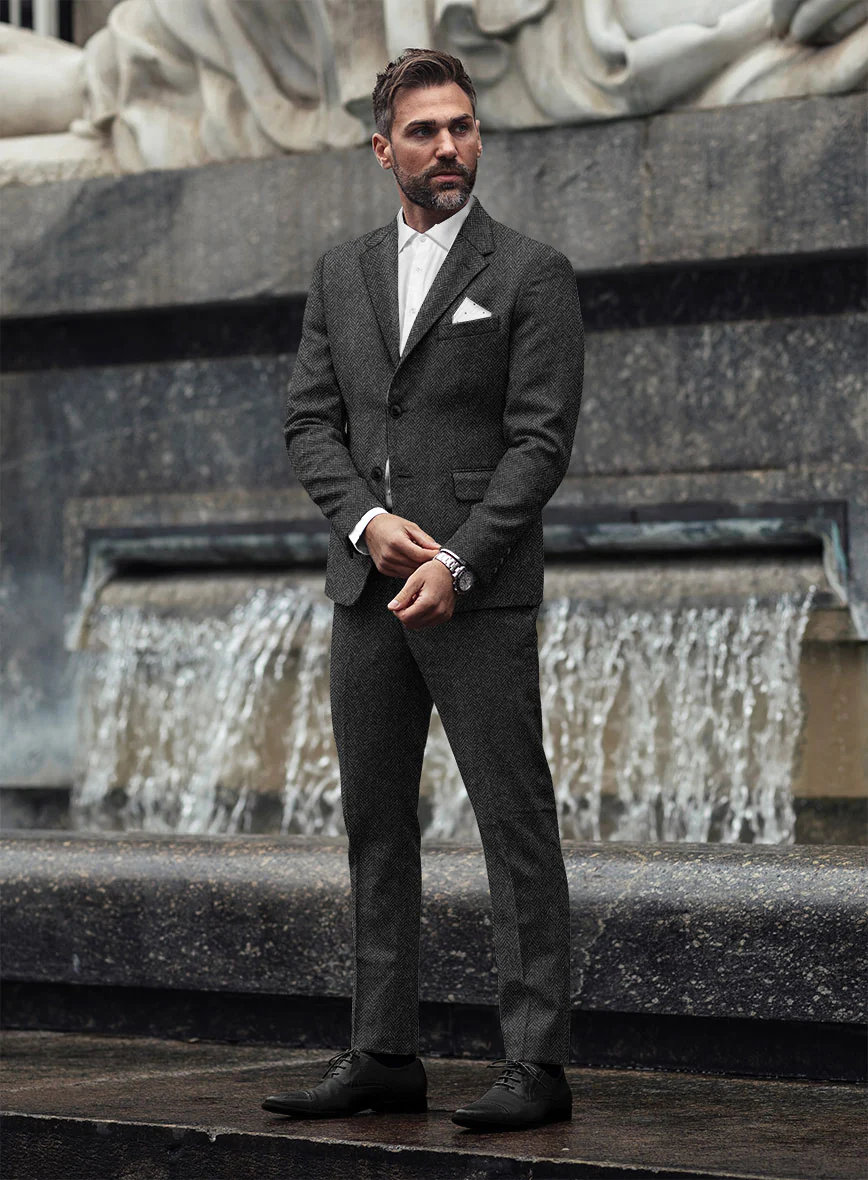 Harris Tweed Charcoal Herringbone Suit - Image 2