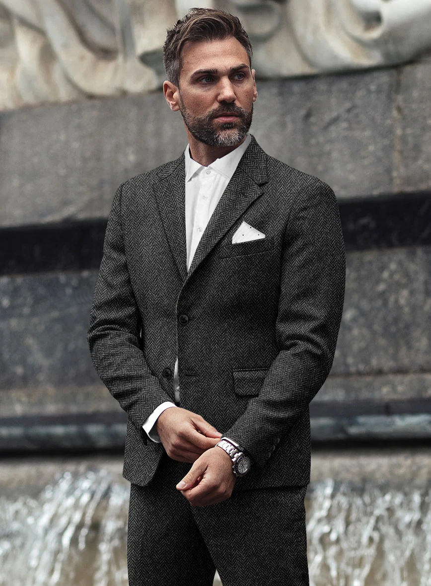 Harris Tweed Charcoal Herringbone Suit - Image 4