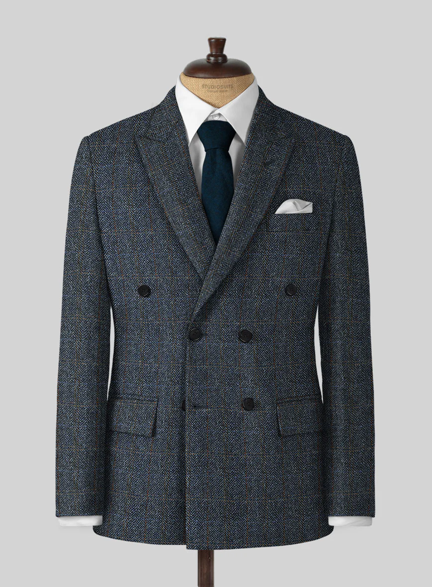 Harris Tweed Country Blue Double Breasted Suit - Image 2