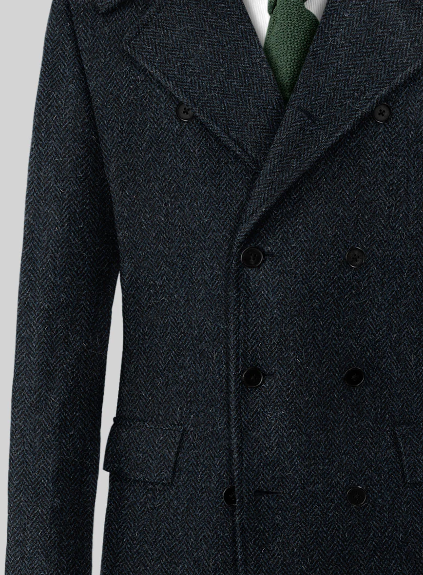 Harris Tweed Dark Blue Herringbone GQ Overcoat - Image 2