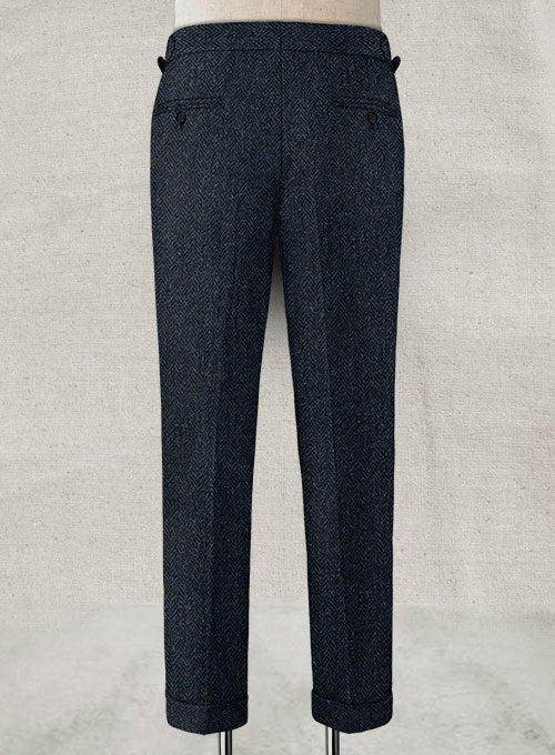 Harris Tweed Dark Blue Herringbone Highland Trousers - Image 4