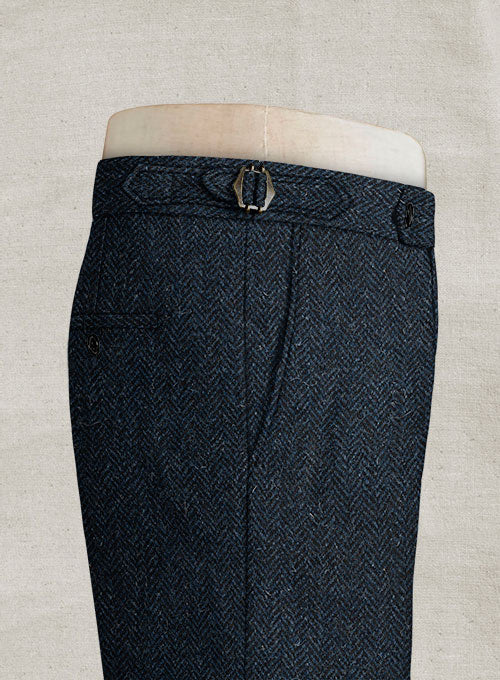 Harris Tweed Dark Blue Herringbone Highland Trousers - Image 5