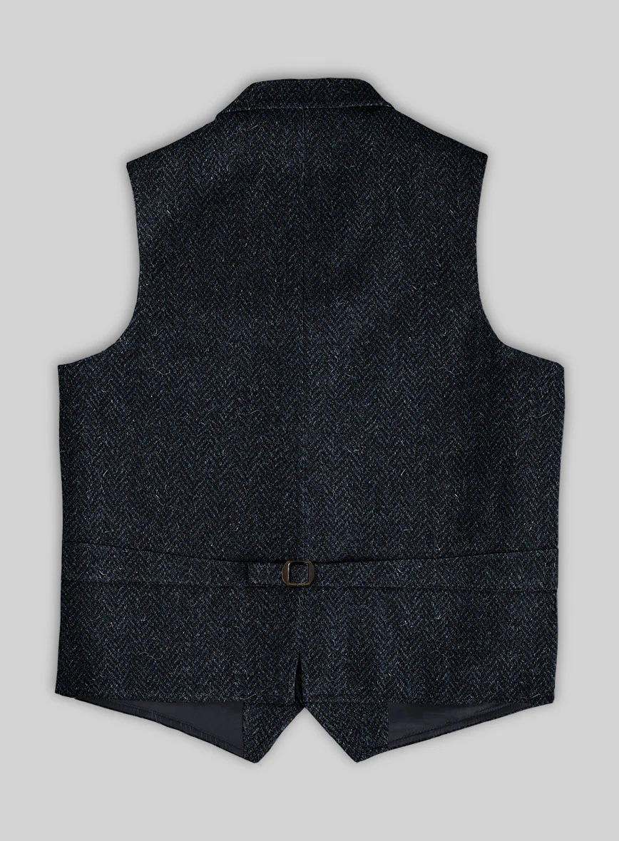 Harris Tweed Dark Blue Herringbone Hunting Vest - Image 3