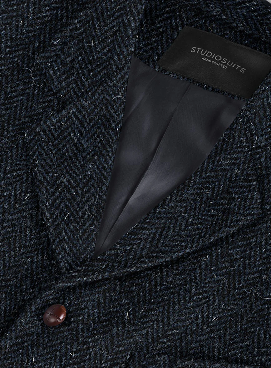 Harris Tweed Dark Blue Herringbone Hunting Vest - Image 4