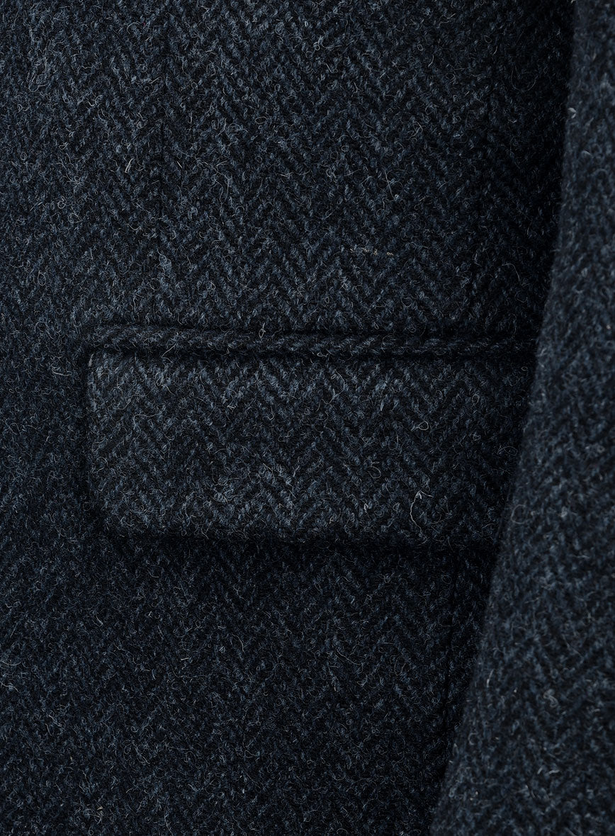Harris Tweed Dark Blue Herringbone Jacket - Image 5