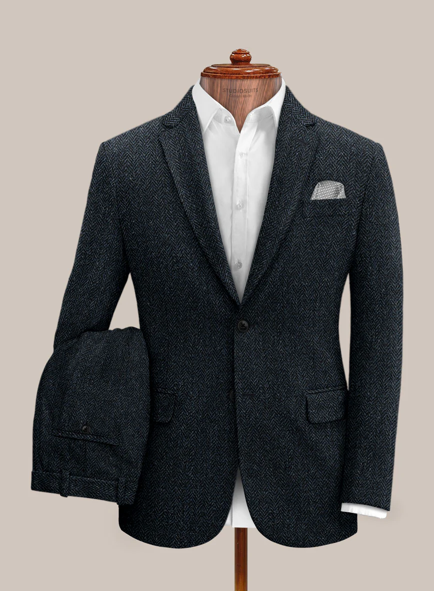 Harris Tweed Dark Blue Herringbone Suit - Image 2