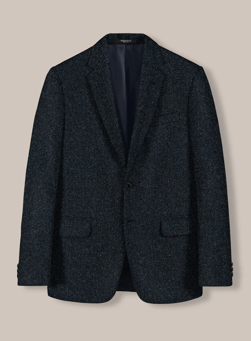 Harris Tweed Dark Blue Herringbone Suit - Image 3