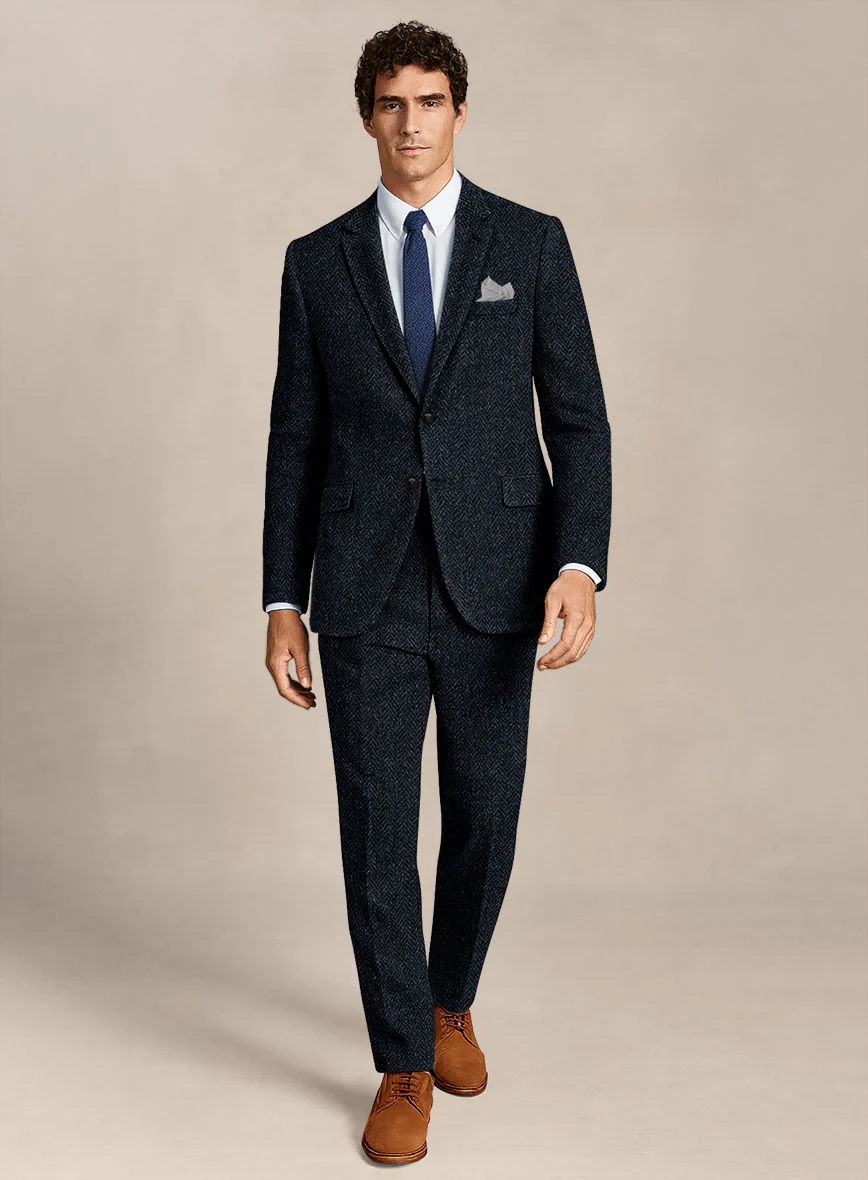 Harris Tweed Dark Blue Herringbone Suit - Image 4