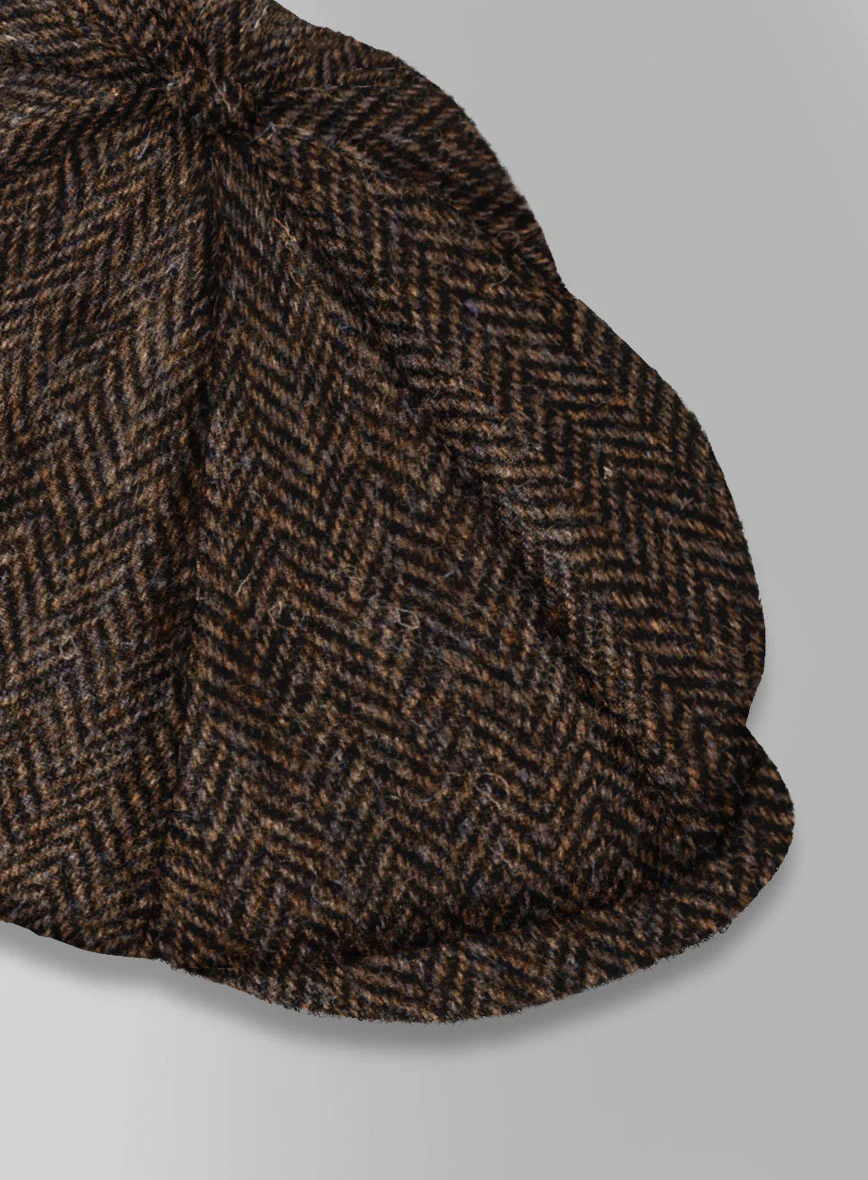 Harris Tweed Dark Brown Herringbone Newsboy Cap - Image 4