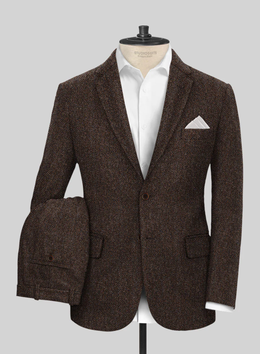 Harris Tweed Dark Brown Herringbone Suit - Image 3