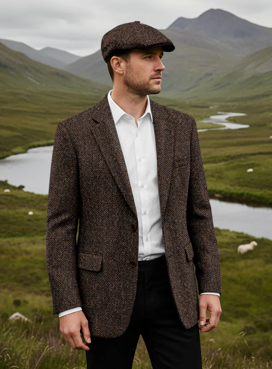 Harris Tweed Dark Brown Herringbone Jacket - Image 2