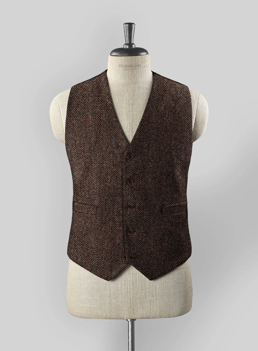 Harris Tweed Dark Brown Herringbone Waist Coat - Image 3