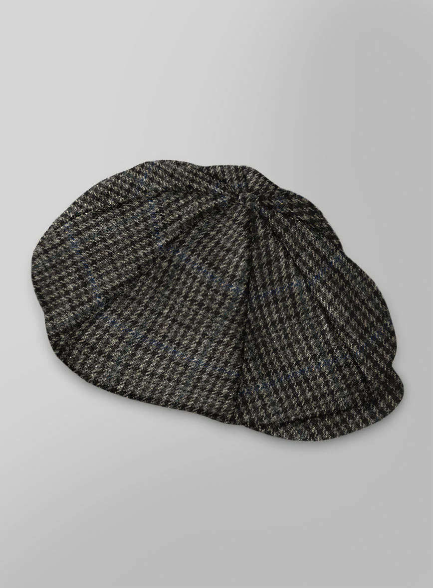 Harris Tweed Dark Gray Check Newsboy Cap - Image 2