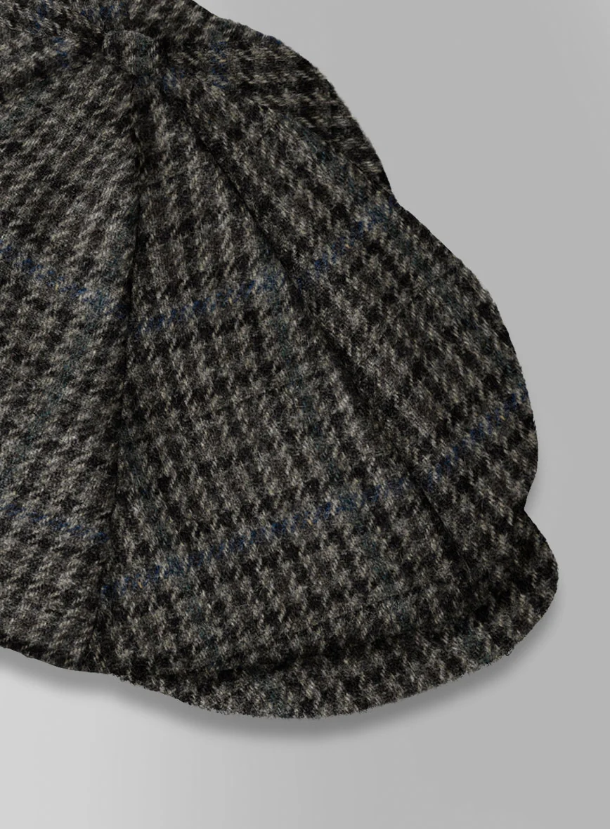 Harris Tweed Dark Gray Check Newsboy Cap - Image 3