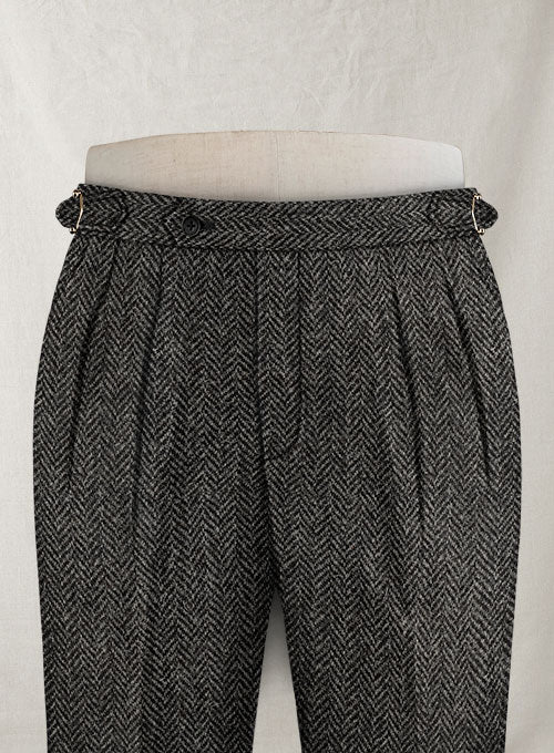 Harris Tweed Dark Gray Herringbone Highland Trousers - Image 3