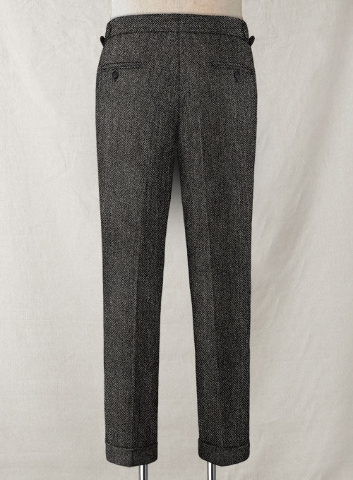 Harris Tweed Dark Gray Herringbone Highland Trousers - Image 4