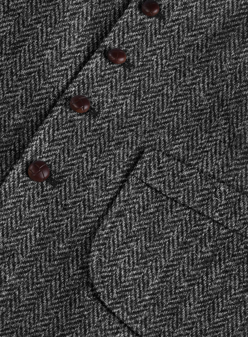 Harris Tweed Dark Gray Herringbone Hunting Vest - Image 4
