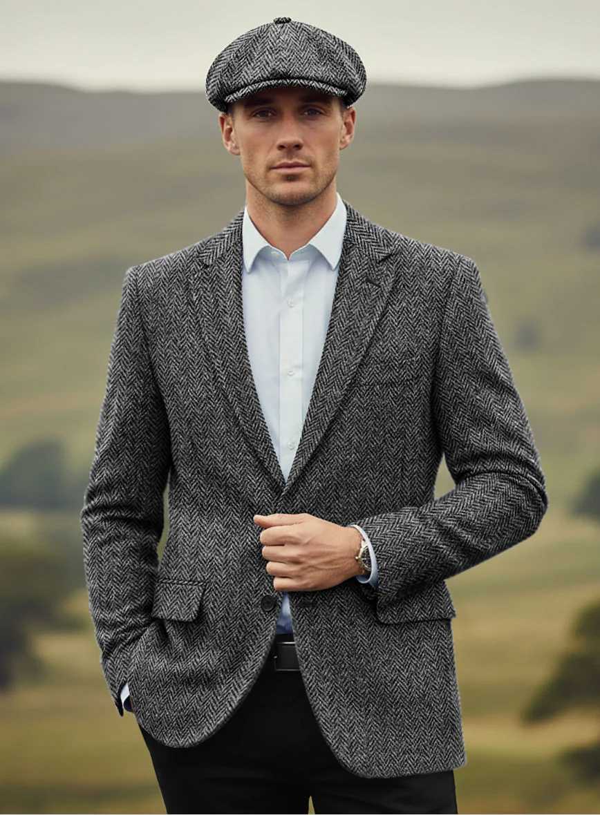 Harris Tweed Dark Gray Herringbone Jacket - Image 2