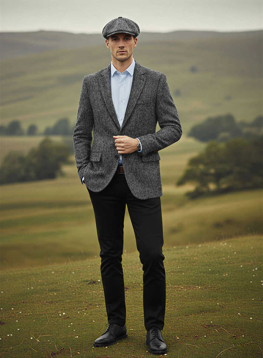 Harris Tweed Dark Gray Herringbone Jacket - Image 5