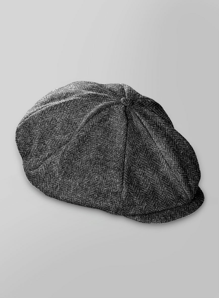 Harris Tweed Dark Gray Herringbone Newsboy Cap - Image 3