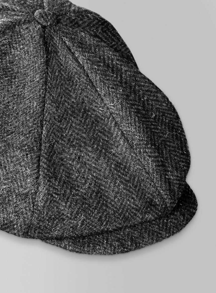 Harris Tweed Dark Gray Herringbone Newsboy Cap - Image 4