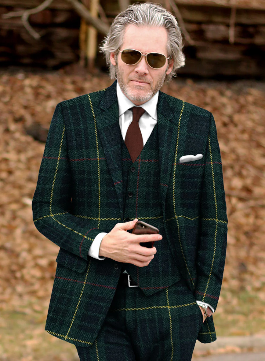 Harris Tweed Dark Green Tartan Suit - Image 3