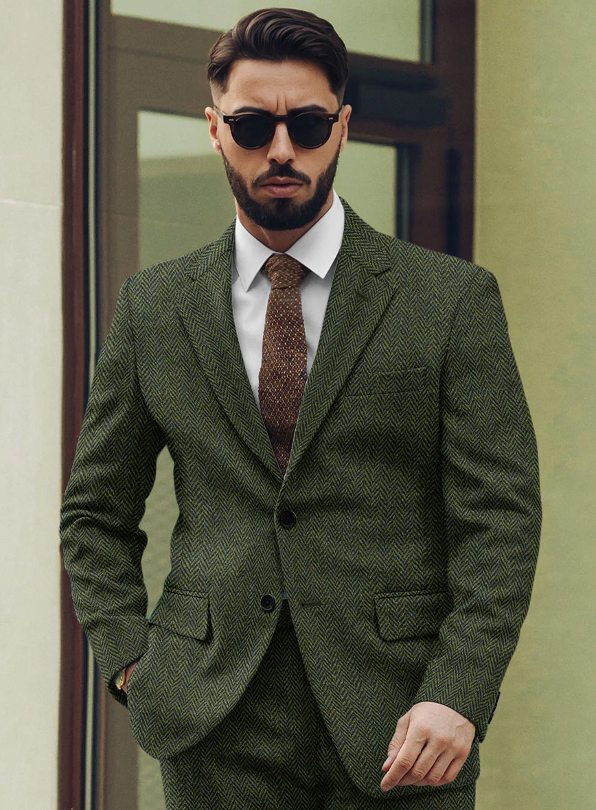 Harris Tweed Forest Green Herringbone Suit - Image 4
